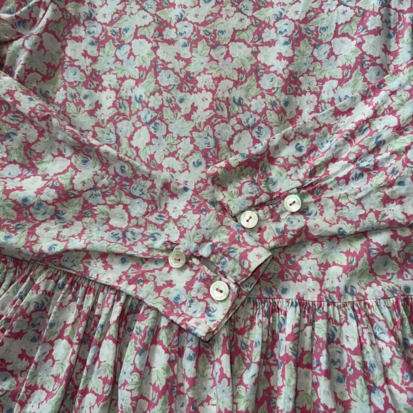 Vintage 80s Laura Ashley Long Sleeve Pink Floral Cotton Midi Dress Size 12 - Picture 4 of 10